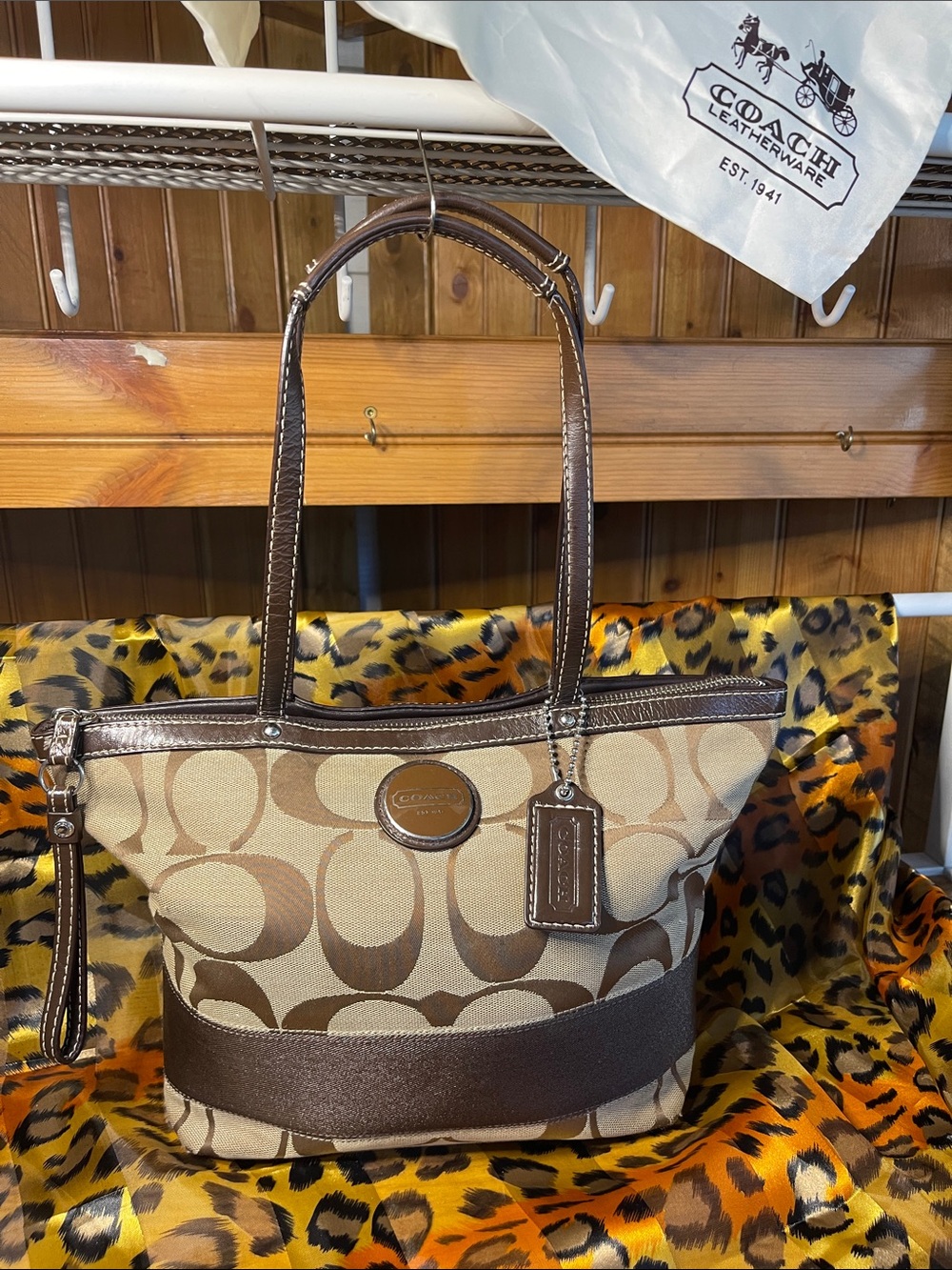 Coach Brown Signature Canvas Tote with Dark Brown Trim